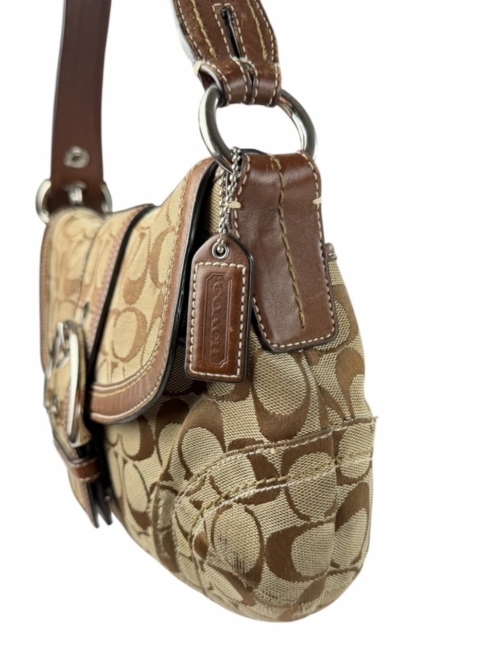 Coach Vintage Y2K Soho Signature Canvas Buckle Flap Shoulder Bag Brown Jacquard - Picture 4 of 10